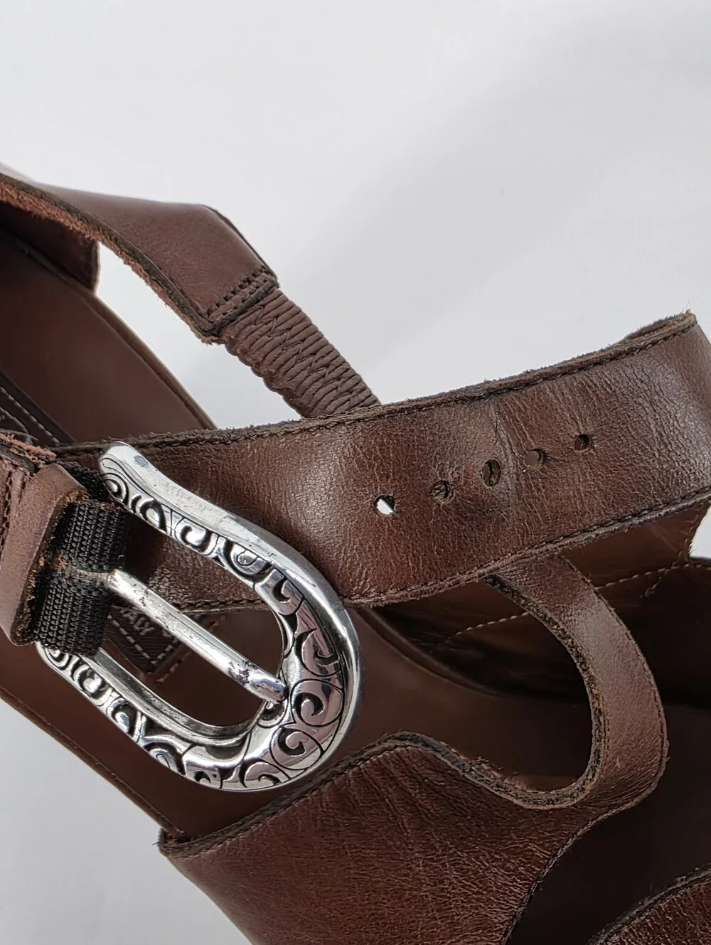 Brighton Vogue Brown Leather Sandals Heels, Sz 9.5